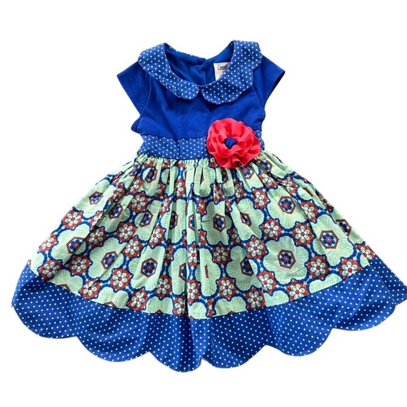 Counting Daisies Other - Counting Daisies Girls 3T Blue Floral Polka Dot Dress with 3D Flower Kidcore